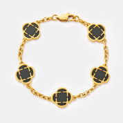 Onyx Clover Stone Bracelet (Gold)